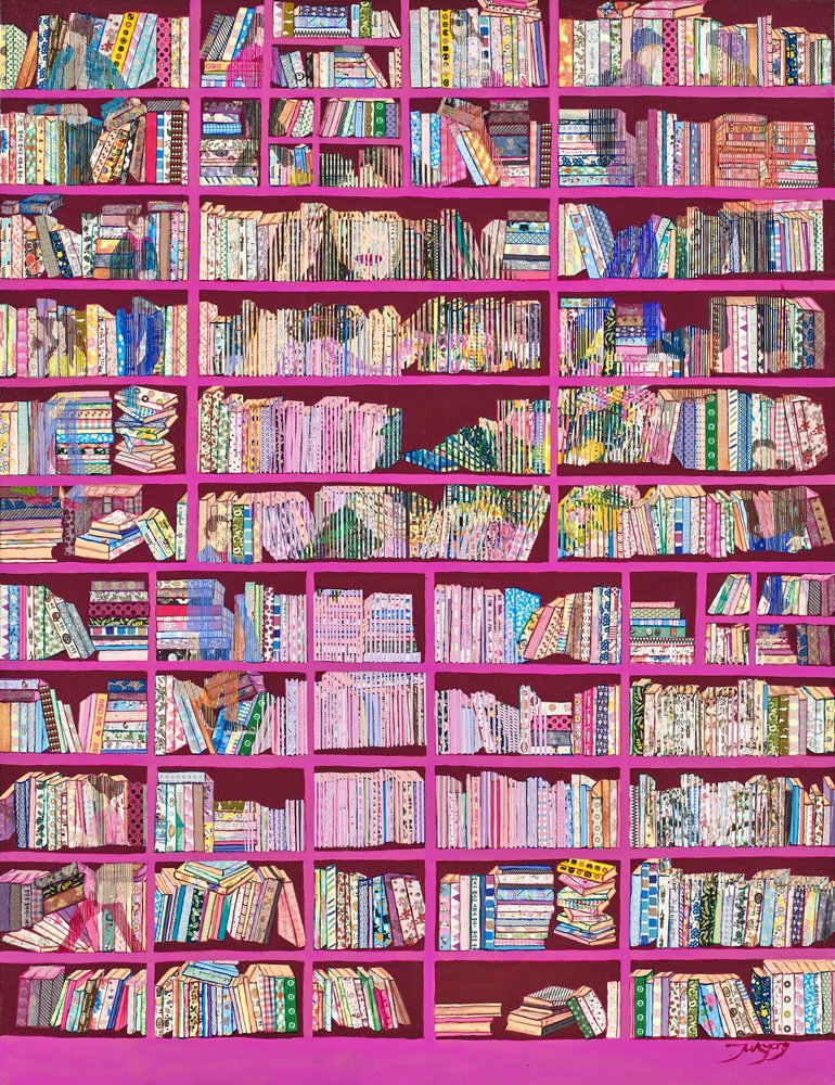 Kleurrijke roze boekenkasten door Jukyong Park