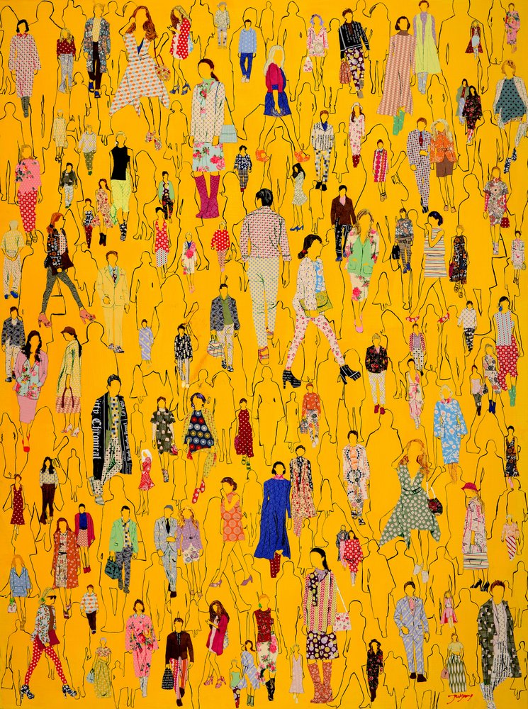 Gele modieuze menigte door Jukyong Park