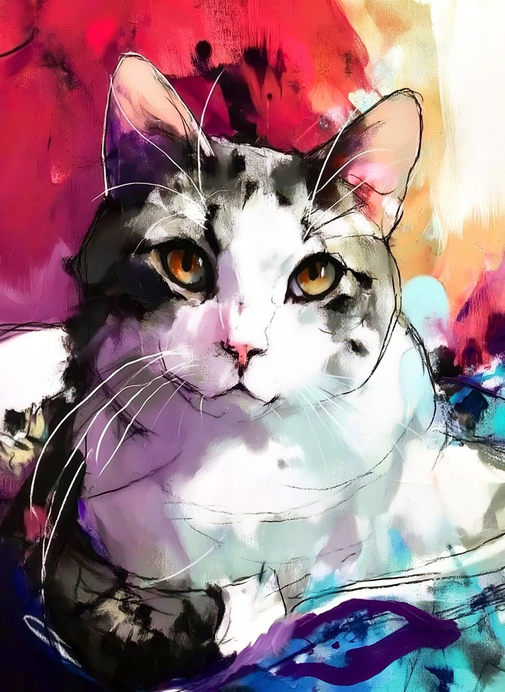 Levendig schilderij van een kat door Justyna Jaszke
