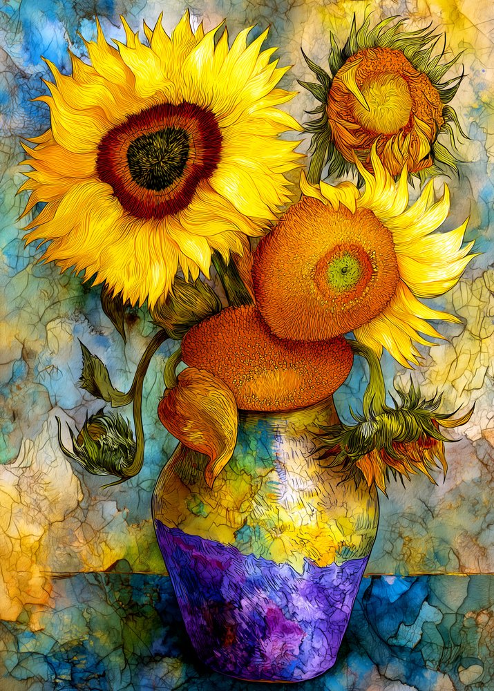 Levendig stilleven met zonnebloemen door Justyna Jaszke