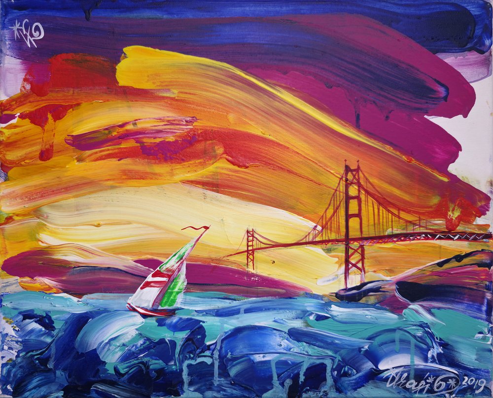 Zonsondergang bij de Golden Gate-zeilboot door Kanat Ibragimov