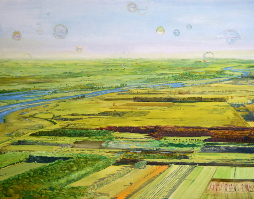 Landschap met zwevende bubbels door Karin Bos