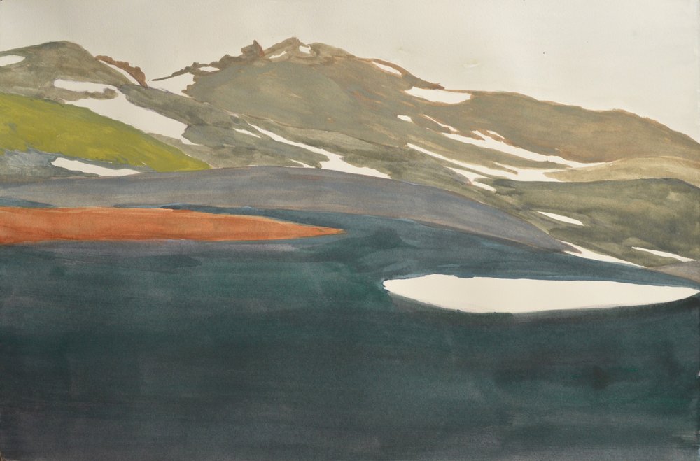 Uitzicht op het Snowy Mountain-meer door Karin Bos