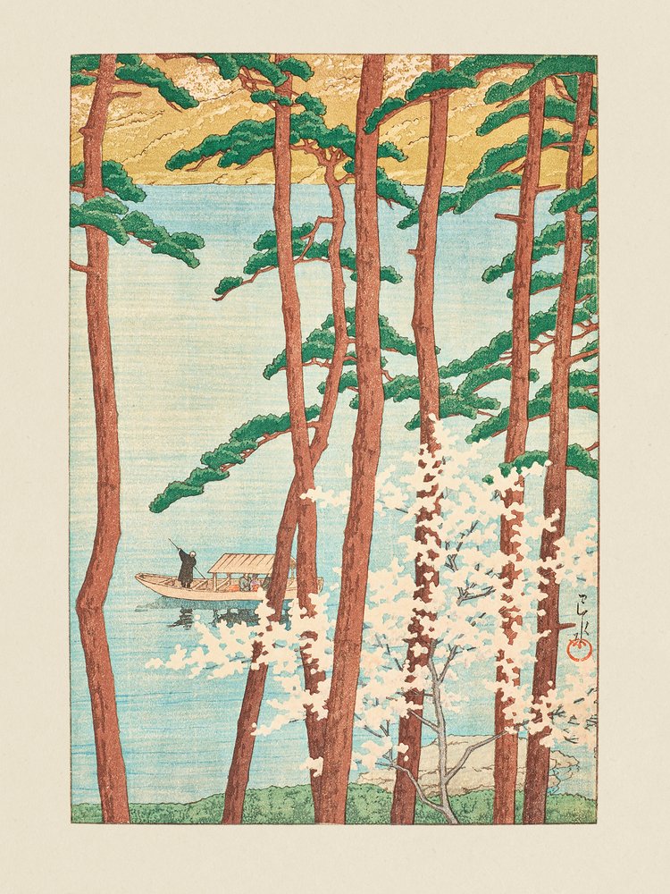 Haru no Arashiyama (Lente in Arashiyama) (1934) door Kawase Hasui