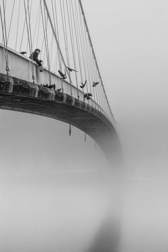 Man op de Misty Bridge door Krunoslav Nevistic