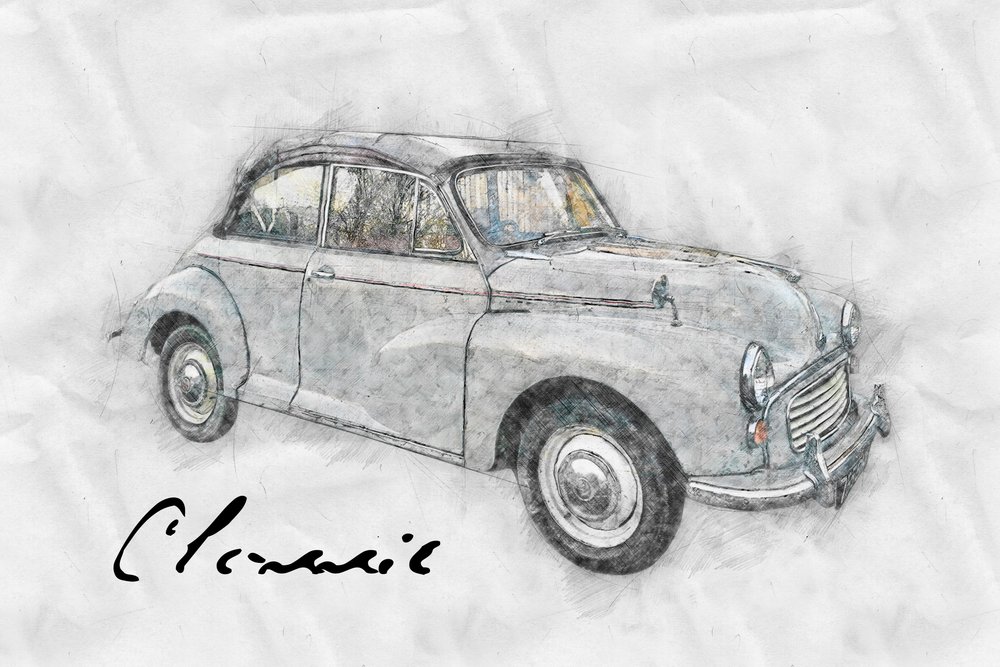Tekening van een oldtimer door Lembayung senja studio [Vintage Poster]