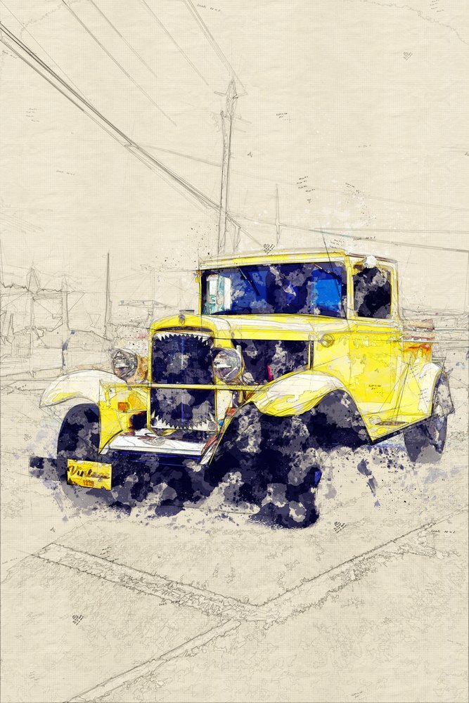 Klassieke gele pick-up door Lembayung senja studio [Vintage Poster]