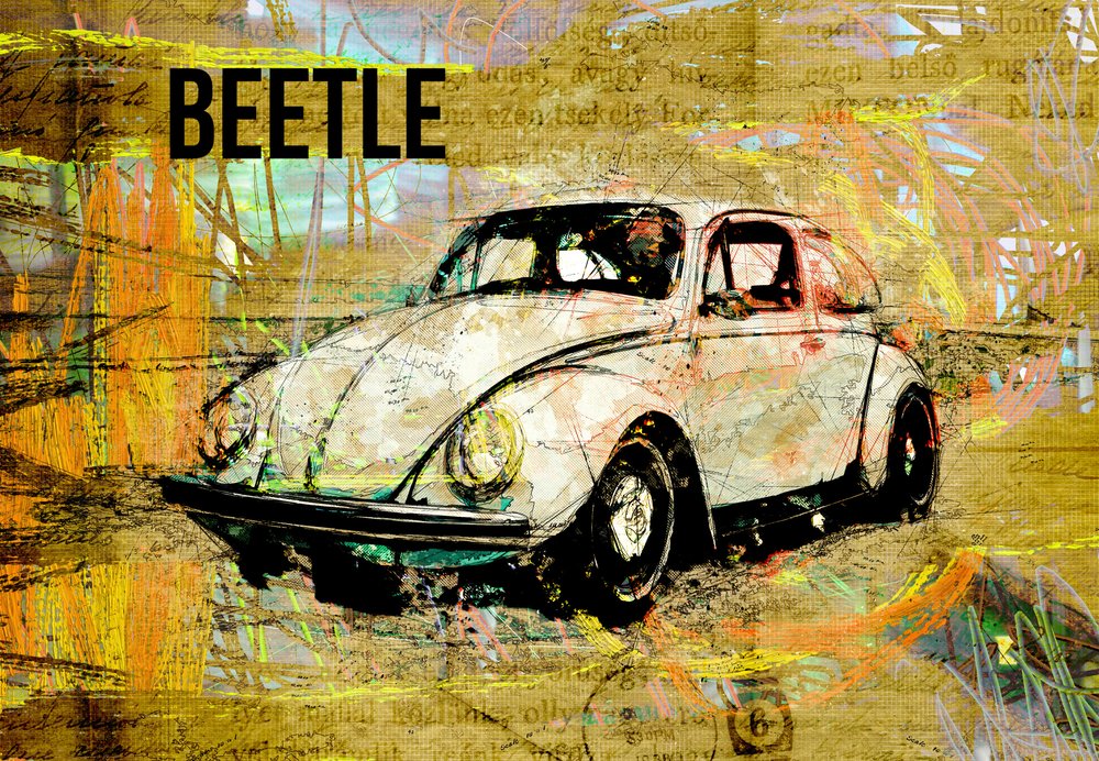 Golden Beetle Classic door Lembayung senja studio [Vintage Poster]
