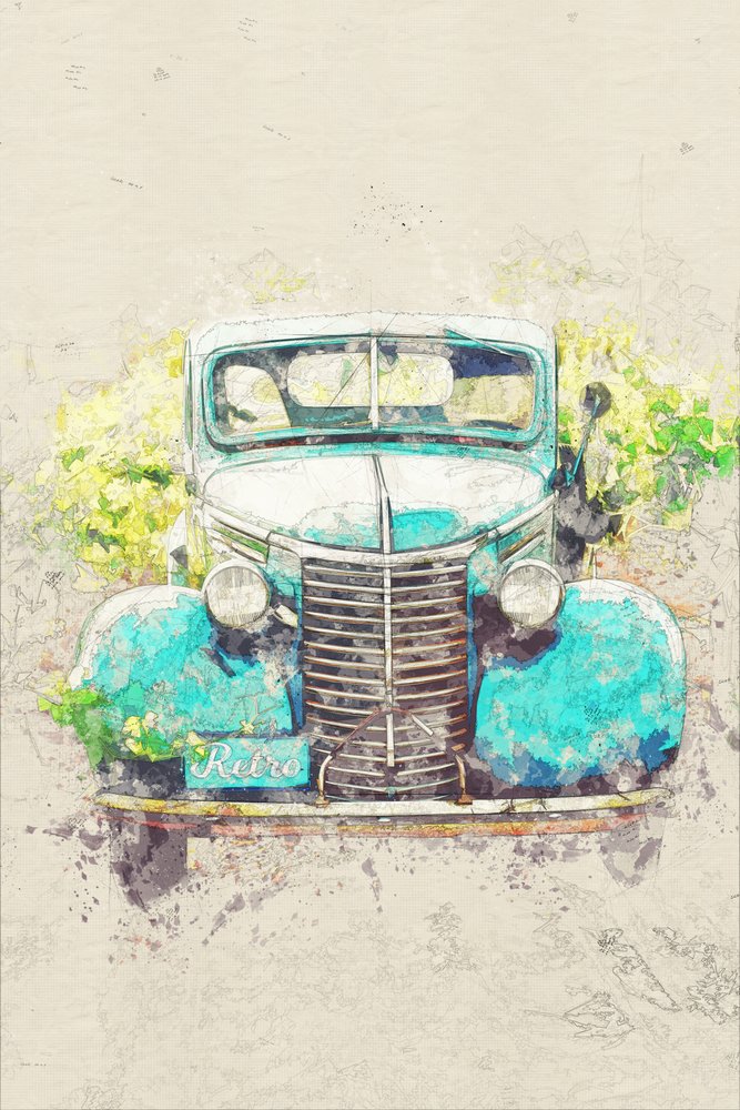 Retro blauwgroene vrachtwagen door Lembayung senja studio [Vintage Poster]