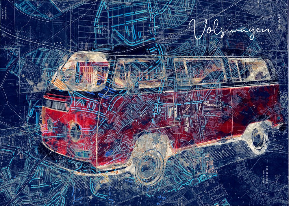 Retro Van City Map door Lembayung senja studio [Vintage Poster]