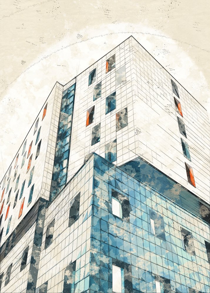 Stedelijke architectuurschets door Lembayung senja studio [Vintage Poster]