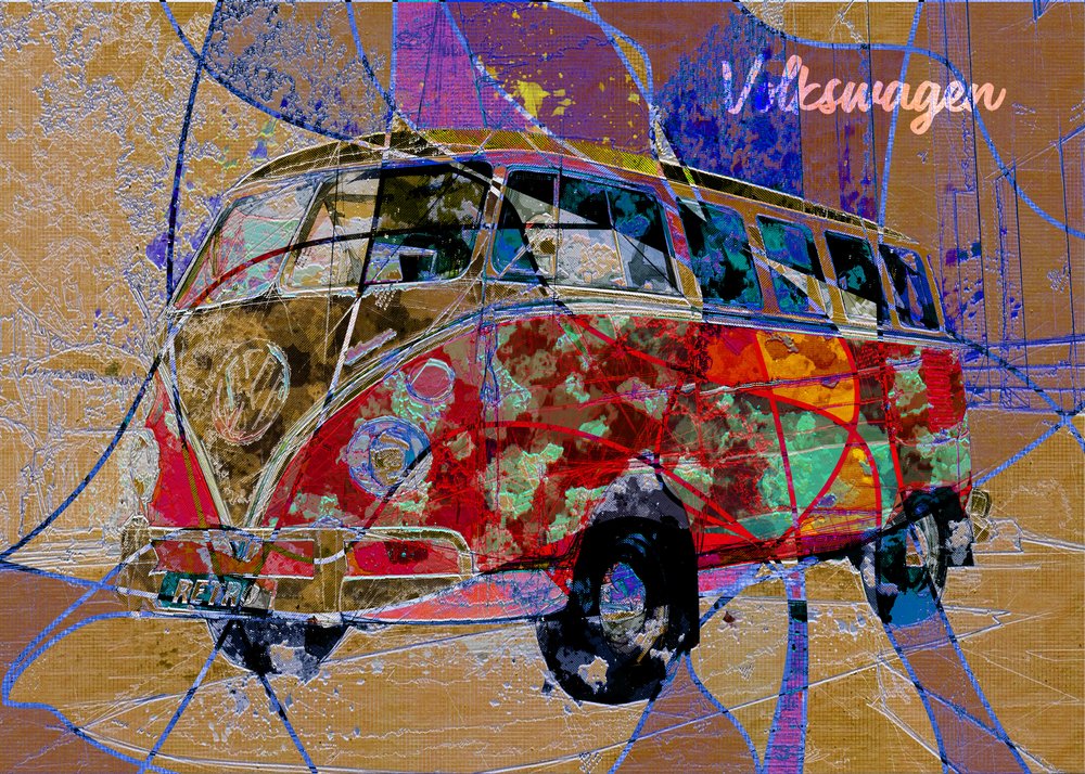 Levendige retro-busjeskunst door Lembayung senja studio [Vintage Poster]