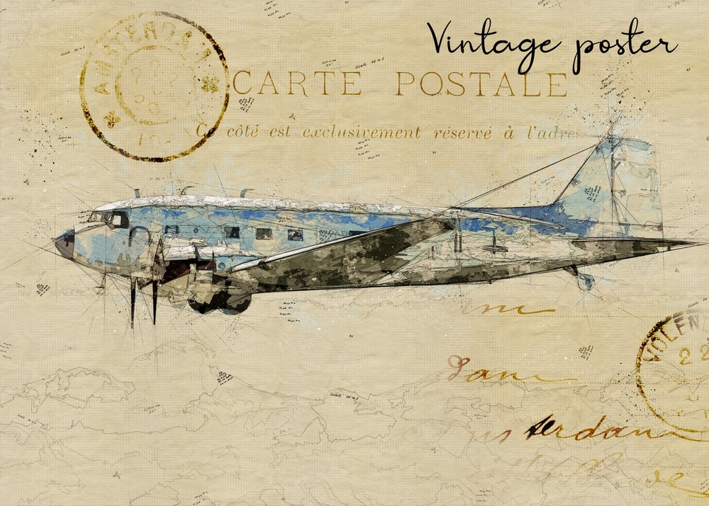 Vintage vliegtuigansichtkaart door Lembayung senja studio [Vintage Poster]