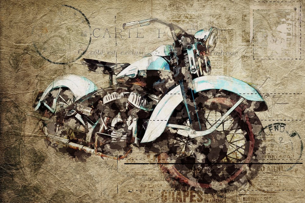 Vintage motorfiets in grungestijl door Lembayung senja studio [Vintage Poster]