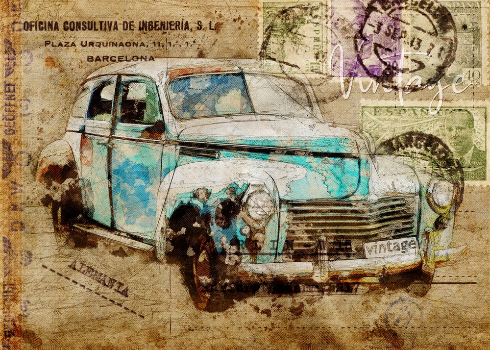 Vintage reisauto door Lembayung senja studio [Vintage Poster]