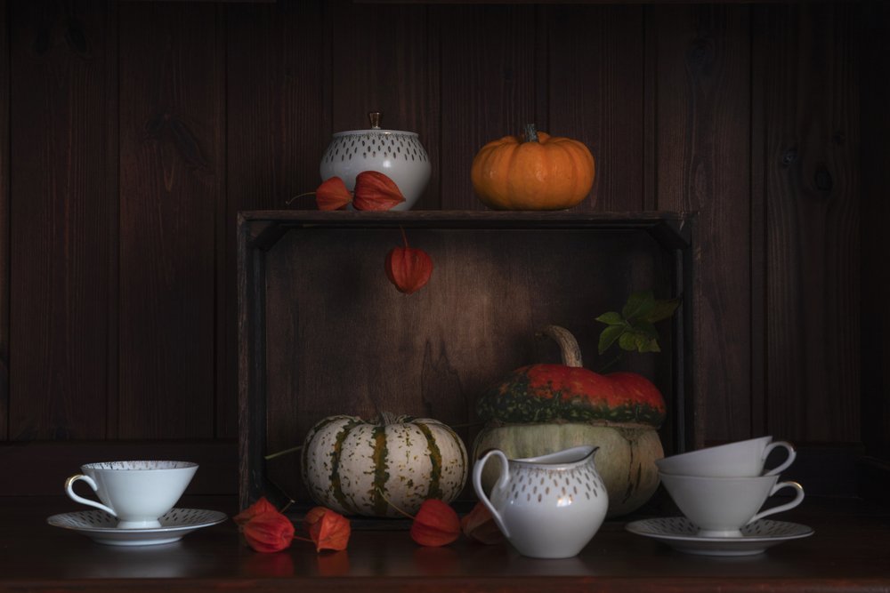 Herfstpompoenen en theekopjes door Lenka