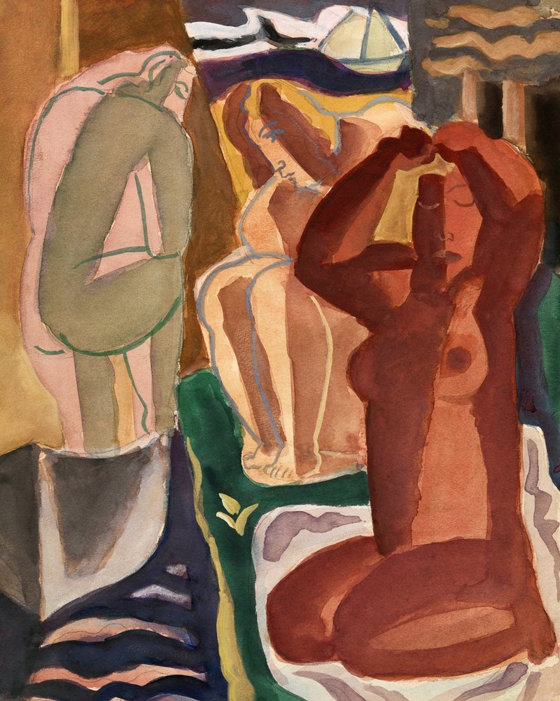 Twee badende vrouwen en een brug, formaat 4x5, onbewerkte foto door Leo Gestel