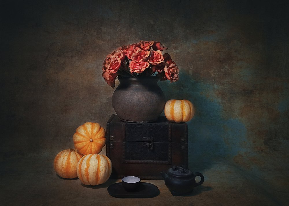Stilleven met herfstroos door Liu Xing