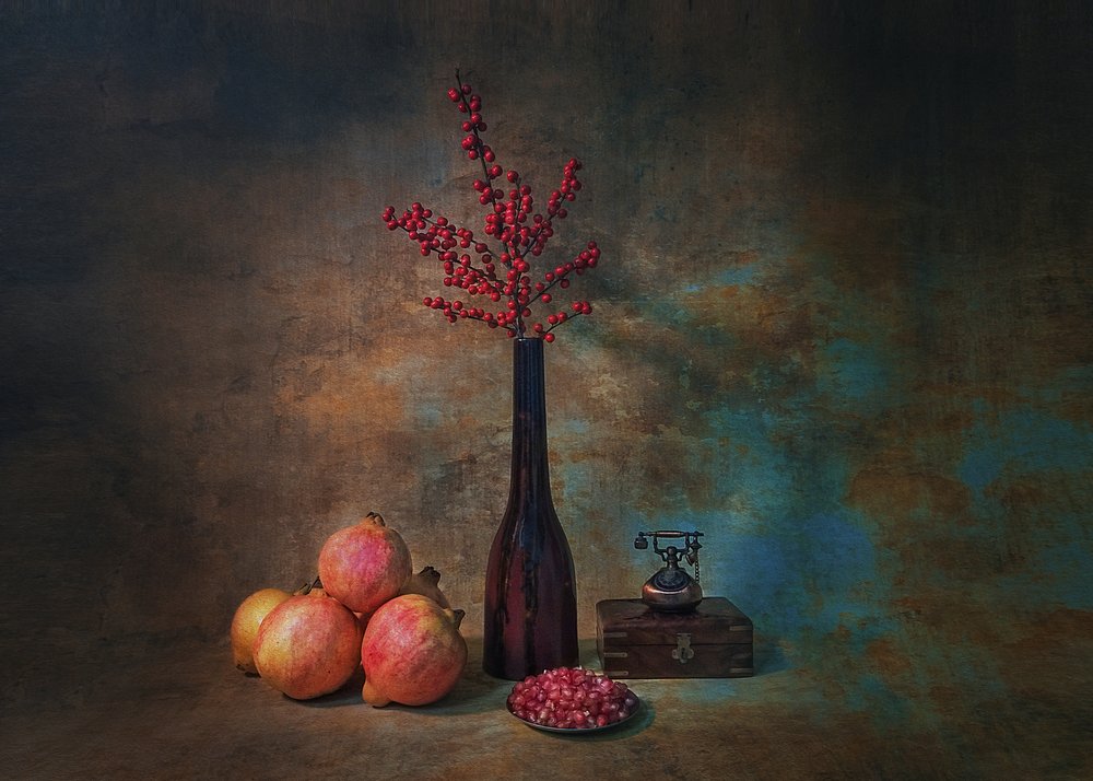 Stilleven met stemmige granaatappels door Liu Xing