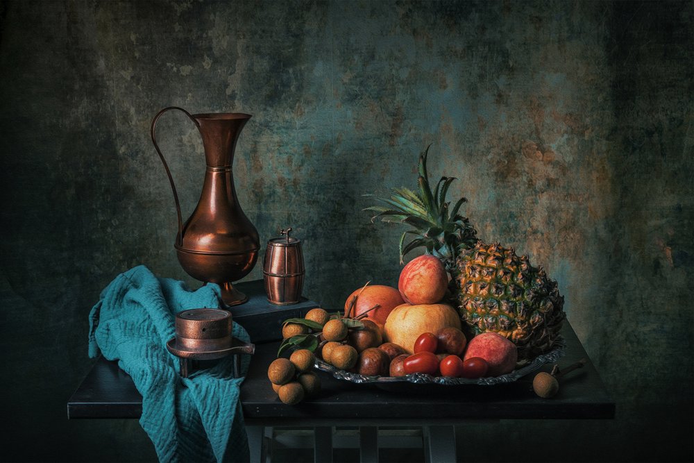 Rustiek fruit en koper door Liu Xing