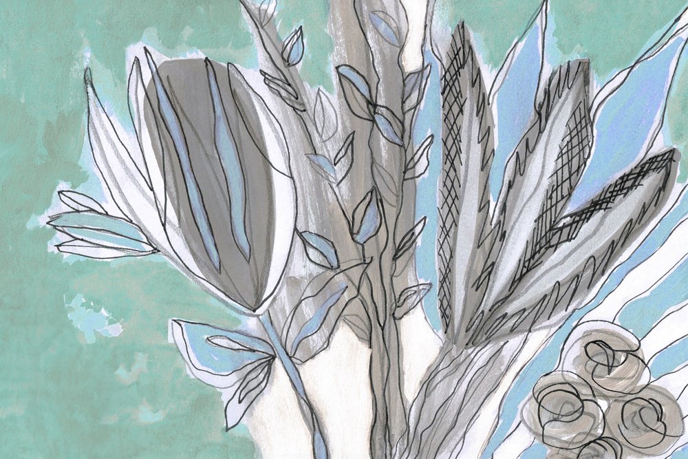 Abstracte bloemenschets door Lori Ann Folz