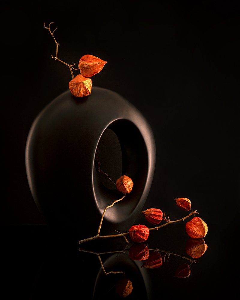 Orange Botanicals Zwarte vaas door Louie Luo