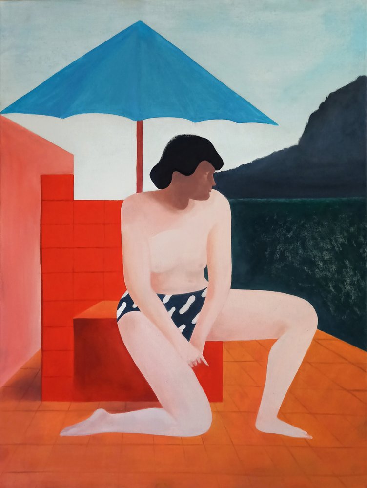 Zomerse vrouw met uitzicht op zee door Luca di Napoli