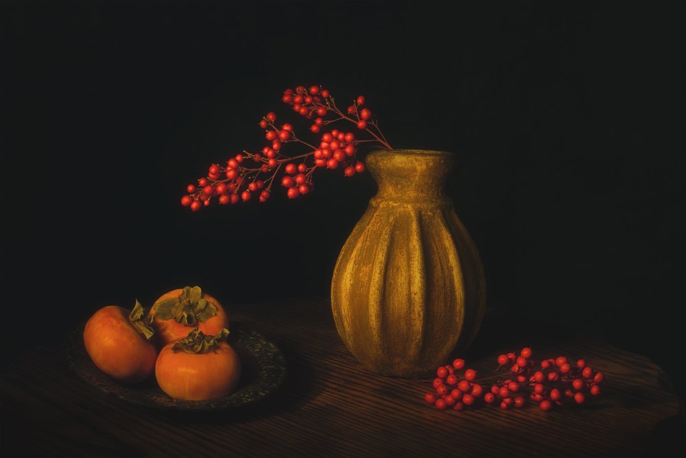Stilleven met herfstkaki’s door Lydia Jacobs