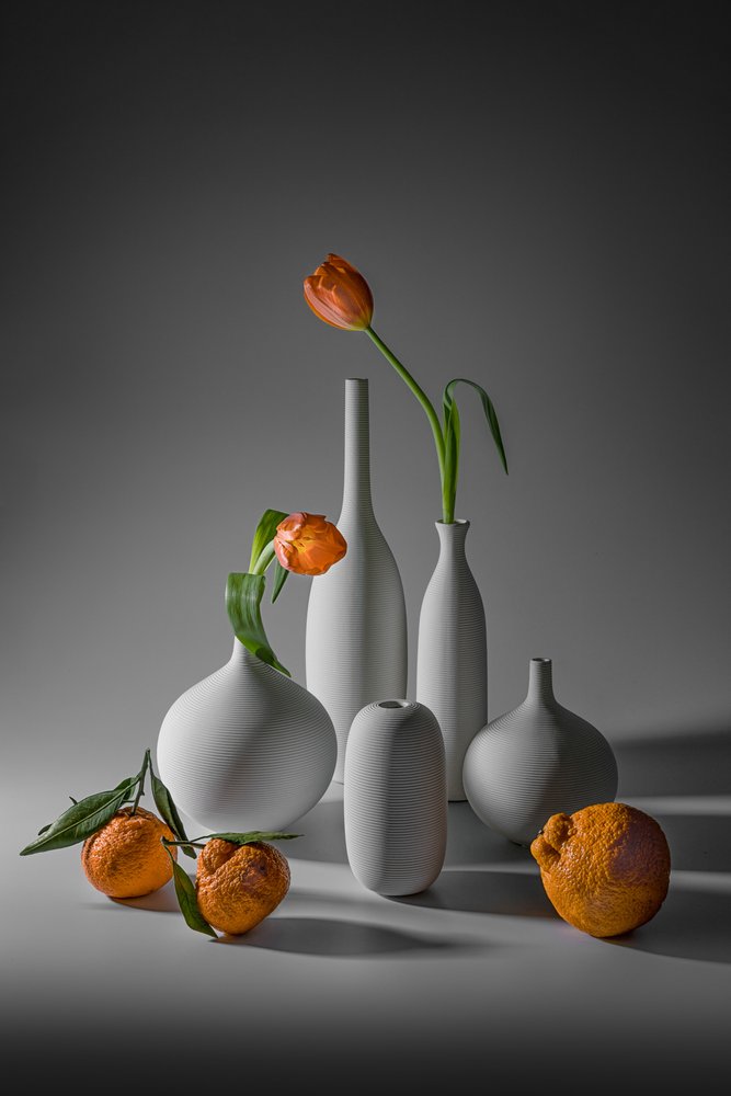 Oranje tulpen en mandarijnen door Lydia Jacobs