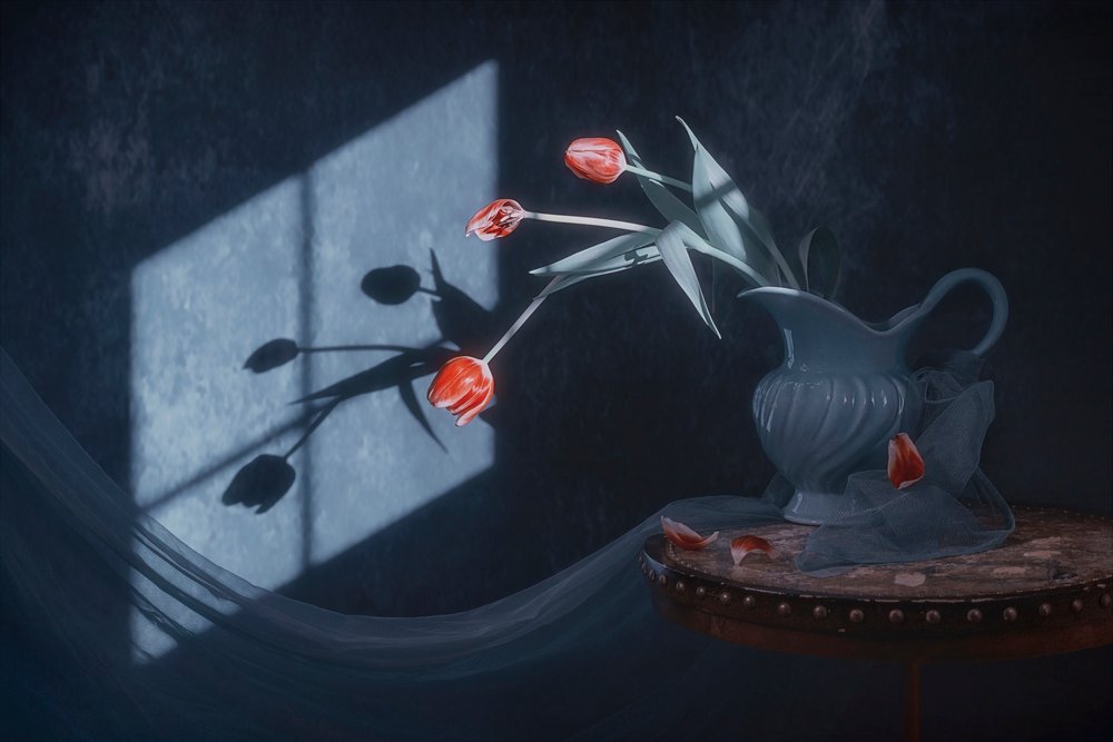 Tulpen in het raamlicht door Lydia Jacobs