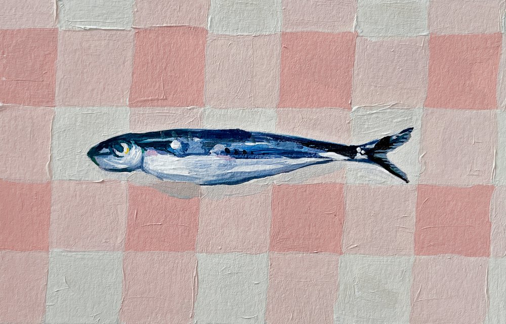 Roze geruite sardine door Madison Phipps
