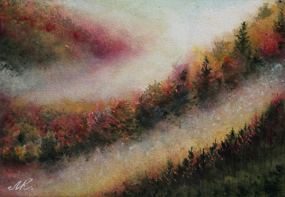Mistig herfstbos door Marina Kozyr