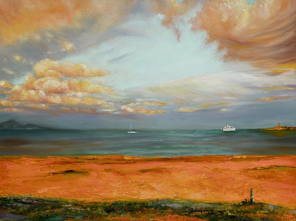 Zeegezicht met oranje lucht door Marina Kozyr