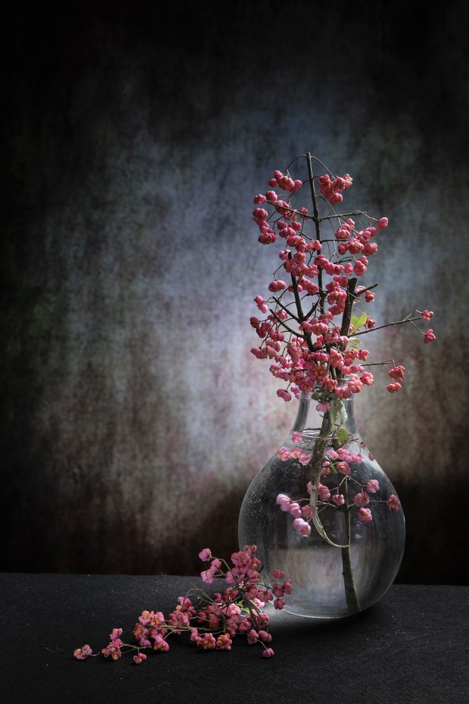 Stilleven met roze bessen door Martine Benezech