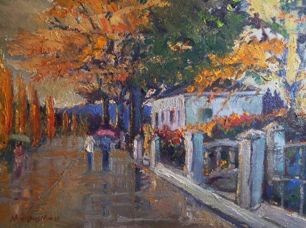 Een regenachtige straat in de herfst door Matthys Moss