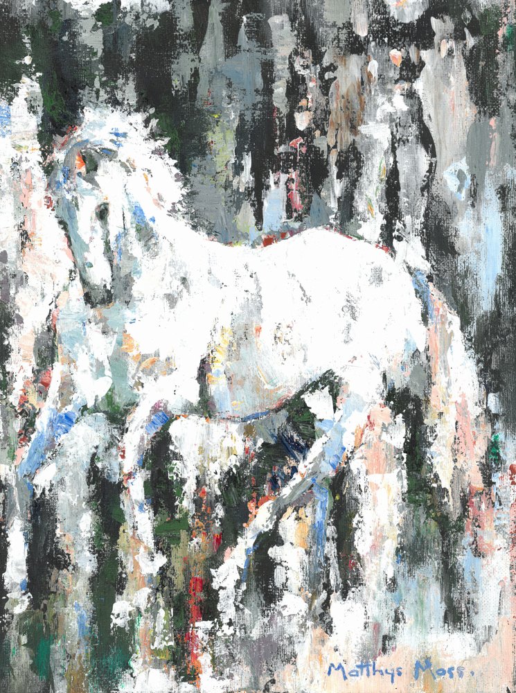 Het levendige witte paard door Matthys Moss