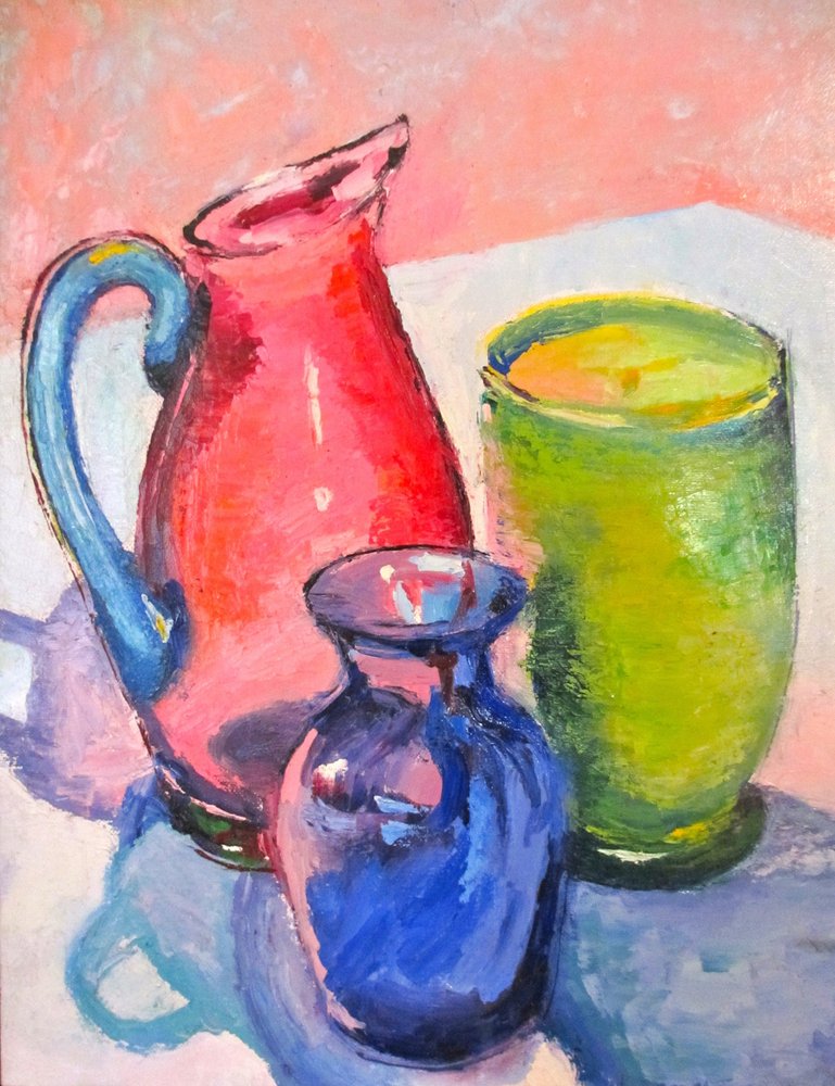 Kleurrijk stilleven met glas door Maxine Shore