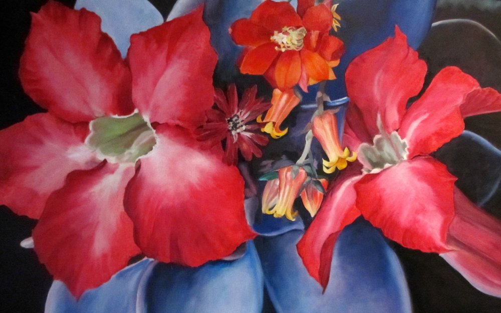 Levendige rode en blauwe bloemen door Maxine Shore