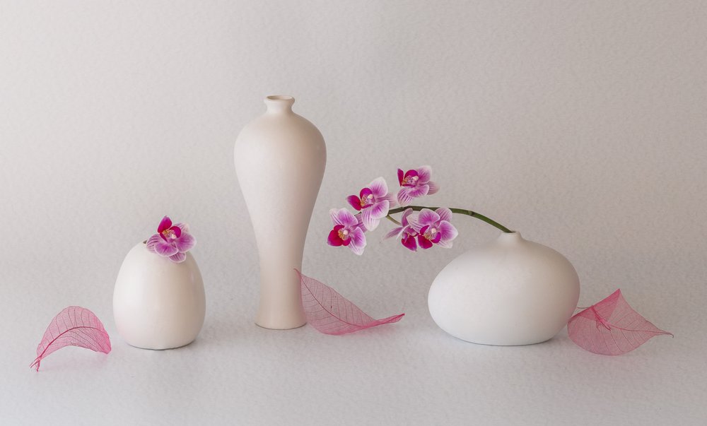 Stilleven met roze orchideeën door May G
