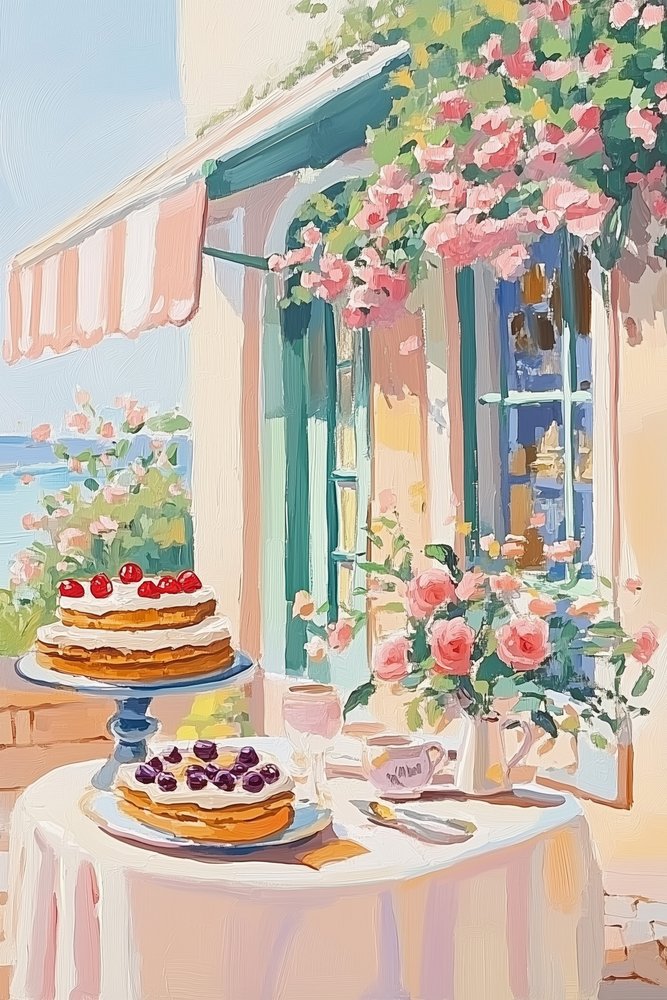 Café met Franse desserts door Melloi Art Prints