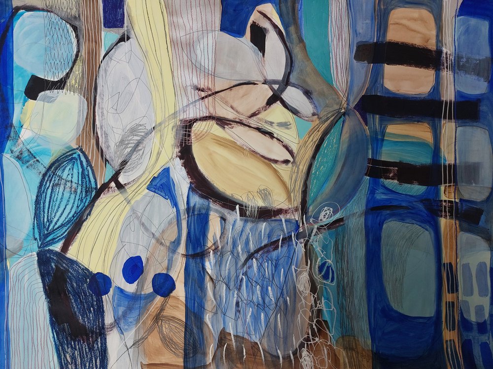 Abstract Blauw Geel Stroming door Monika Riethmueller
