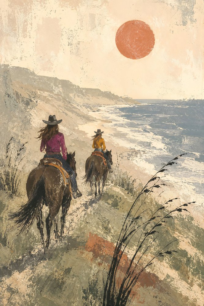 Paardrijtocht langs de kust bij zonsondergang door Natalie Bruns
