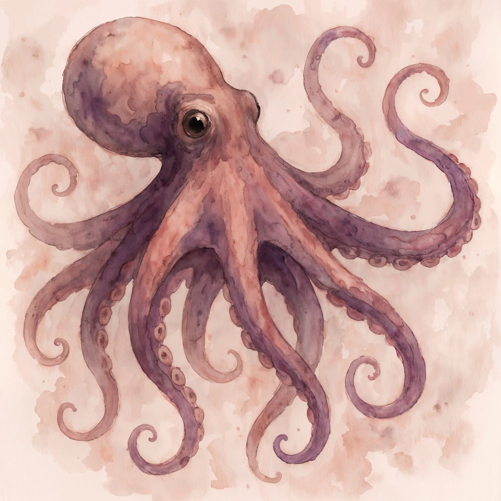 Sierlijke octopus in aquarel door Natalie Bruns