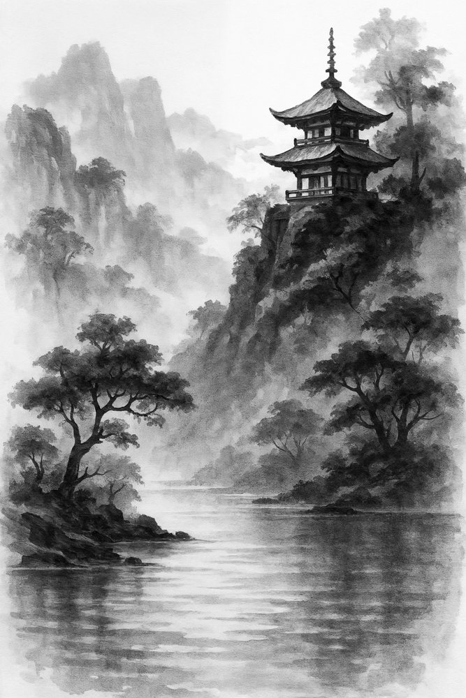 Misty Mountain-pagode door Natalie Bruns