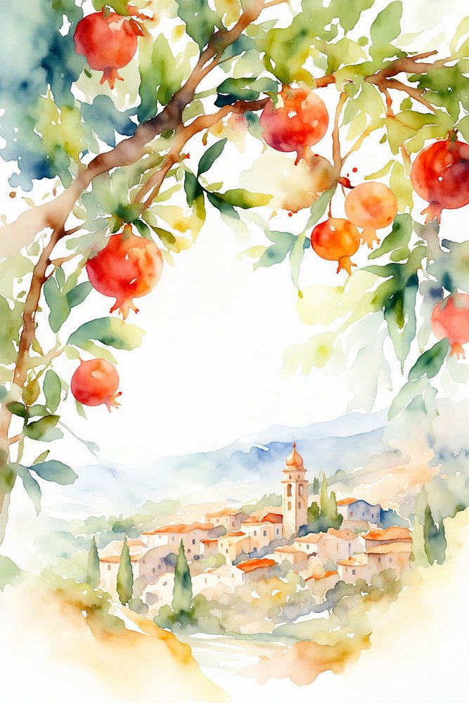 Granaatappels boven een Toscaans dorpje door Natalie Bruns