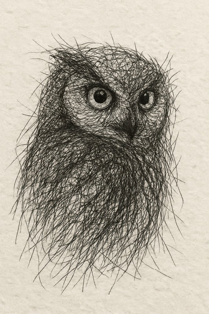 De blik van de gekrabbelde uil door Natalie Bruns