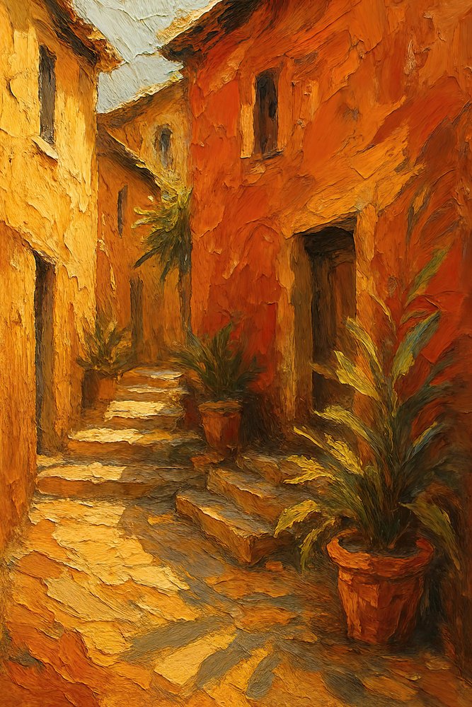 Trappen in Sunlit Village door Natalie Bruns