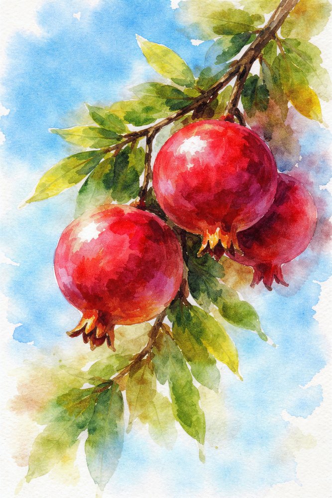 Levendig schilderij van granaatappels door Natalie Bruns