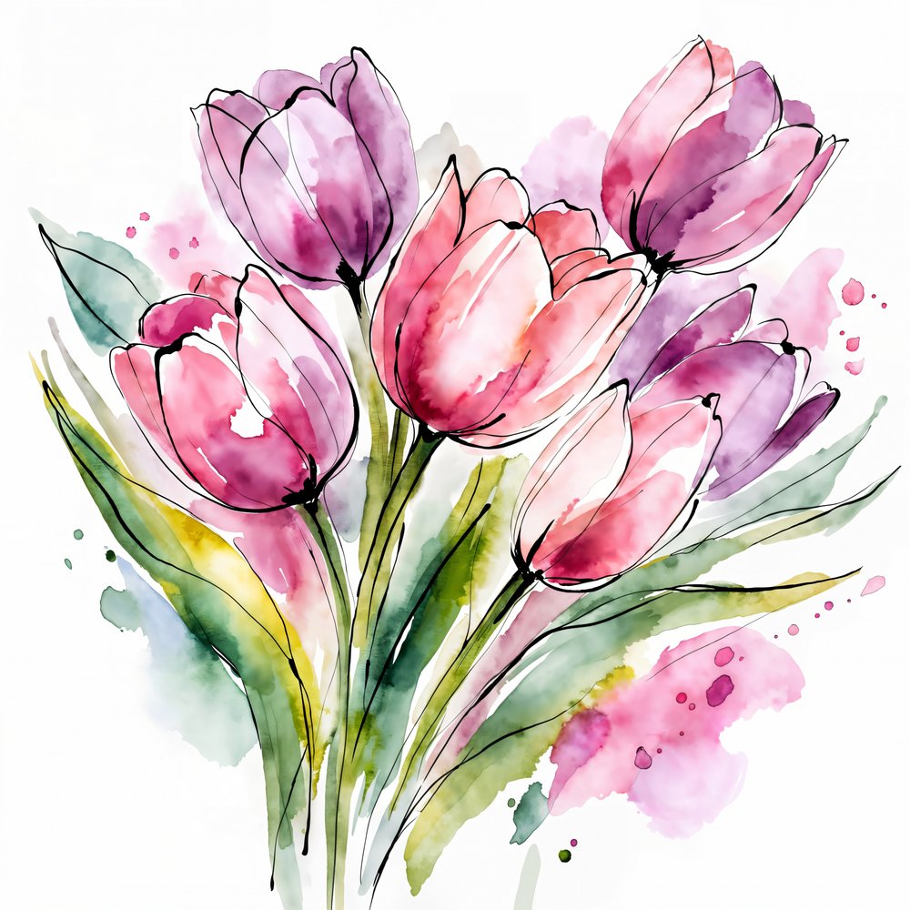 Aquarelboeket met tulpen door Natalie Bruns