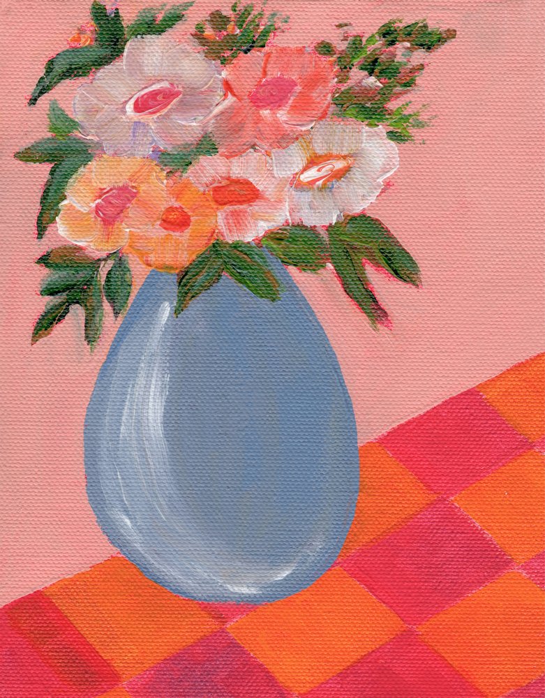 Kleurrijke bloemen in een blauwe vaas door Nikita Jariwala